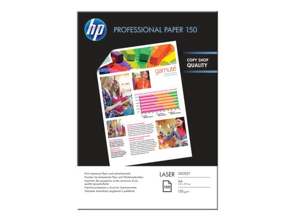 HP :n kiiltävä Photo-laserpaperi, 150 gsm, 150 arkkia, A4-koko, 210 × 297 mm, Lasertulostus, A4 (210x297 mm), Kiilto, 150 arkkia, 150 g/m², Valkoinen
