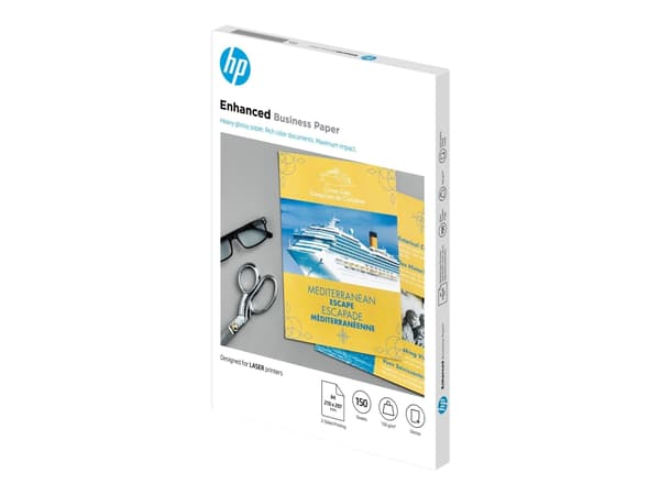 HP :n kiiltävä Photo-laserpaperi, 150 gsm, 150 arkkia, A4-koko, 210 × 297 mm, Lasertulostus, A4 (210x297 mm), Kiilto, 150 arkkia, 150 g/m², Valkoinen