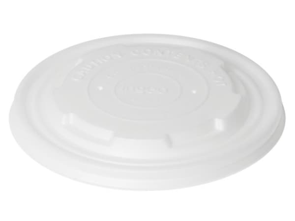 Plastlåg Ø115 mm Bionedbrydelig CPLA Hvid til Bowle/Bæger,16 pk x 50 stk/krt