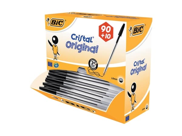 Kuglepen, BIC Cristal, 1 mm, medium, sort, pakke a 100 stk