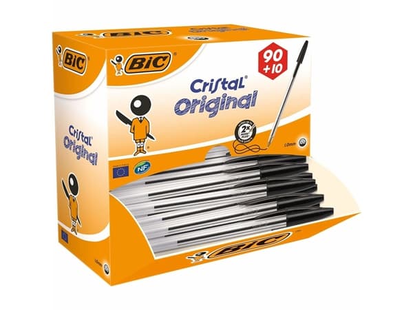 Kuglepen, BIC Cristal, 1 mm, medium, sort, pakke a 100 stk