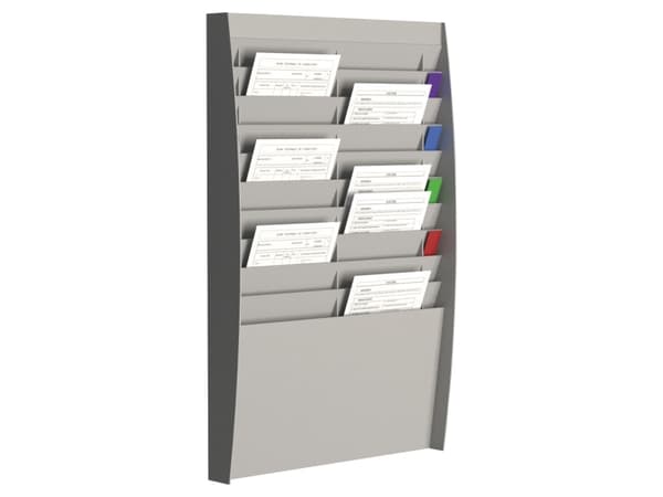 Brochureholder Paperflow® med 20 rum grå - til vægmontering