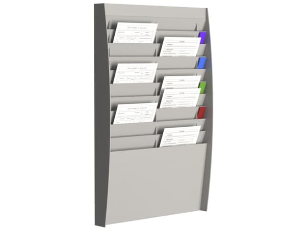Brochureholder Paperflow® med 20 rum grå - til vægmontering