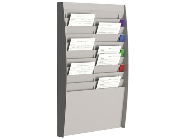 Brochureholder Paperflow® med 20 rum grå - til vægmontering