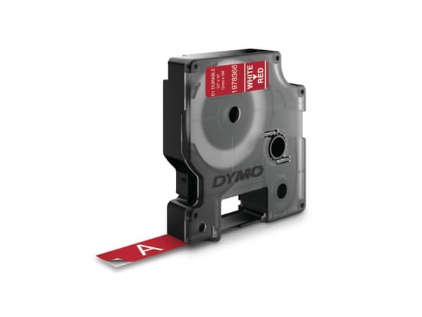 DYMO D1 - Selv-adhesiv - hvitt på rødt - Rull (1,2 cm x 3 m) 1 kassett(er) merketape - for LabelMANAGER 100, 150, 160, 200, 210, 220, 260, 280, 300,