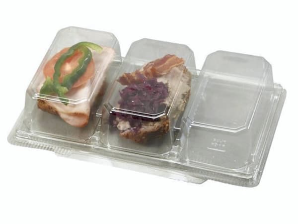 Smørrebrødsbakke 3-rum 240x147x45 mm RPET Klar,4 pk x 44 stk/krt