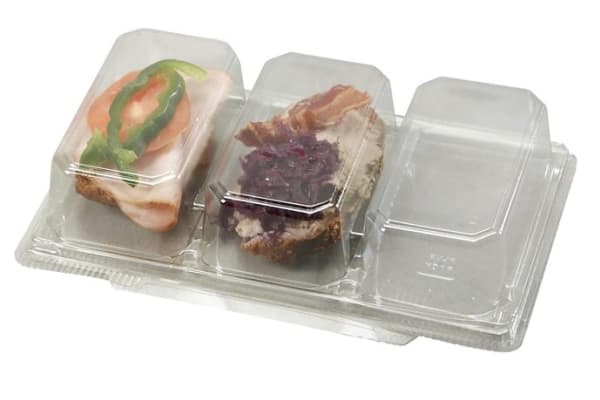 Smørrebrødsbakke 3-rum 240x147x45 mm RPET Klar,4 pk x 44 stk/krt