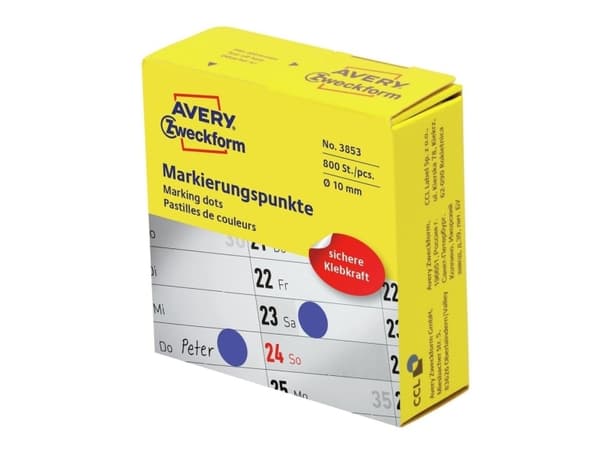 Avery 3853, Blå, Rund, Permanent, Universell, Papir, 1 cm