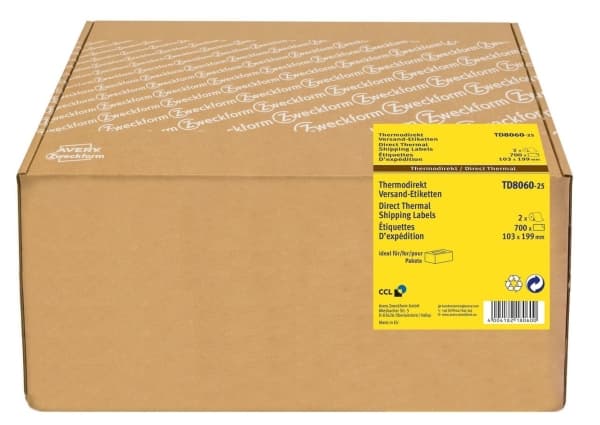 Avery TD8060-25, Vit, Självhäftande skrivaretikett, papper, Termal transfer, Permanent, Rundad rektangel