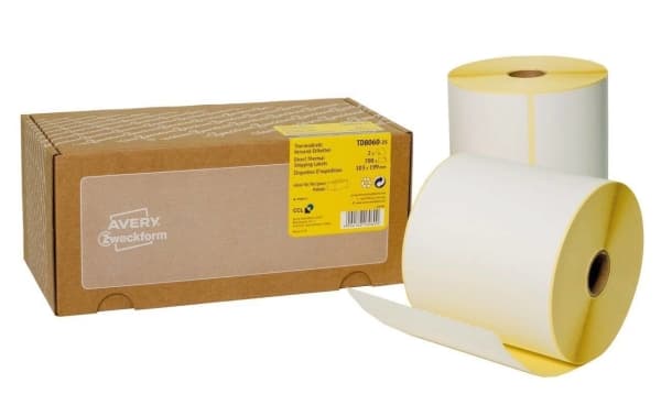 Avery TD8060-25, Hvit, Selvklebende skriveretikett, Papir, Trermisk overføring, Permanent, Avrundet rektangel