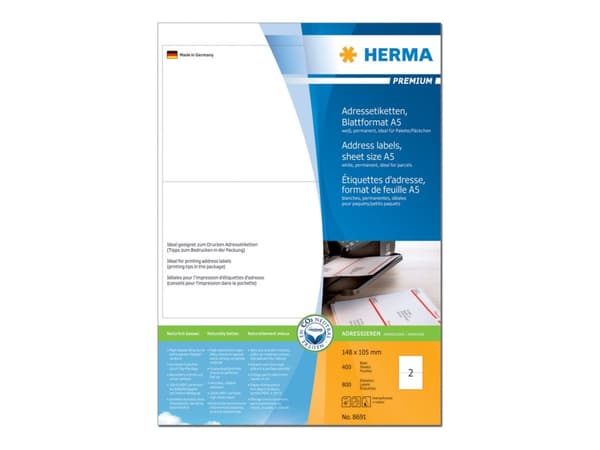 HERMA Special - Matt - självhäftande - vit - 148 x 105 mm 800 etikett (er) (400 ark x 2) adresslappar