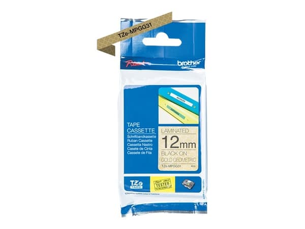 Brother TZe-MPGG31 - Geometrisk svart på gull - Rull (1,2 cm x 4 m) 1 kassett(er) laminert teip - for Brother PT-H110; P-Touch PT-E310; P-Touch Cube