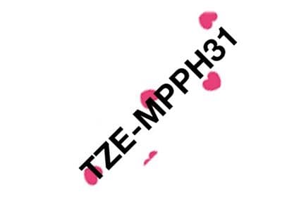 Brother TZe-MPPH31 - Svart på rosa hjerter - Rull (1,2 cm x 4 m) 1 kassett(er) laminert teip - for Brother PT-H110; P-Touch PT-E310, H110; P-Touch Cu