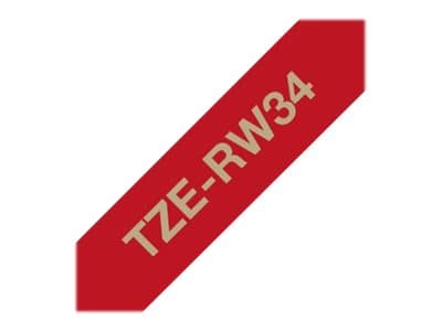 Brother TZe-RW34 gavebånd 12mm x 4m - guld på vinrød satinbånd
