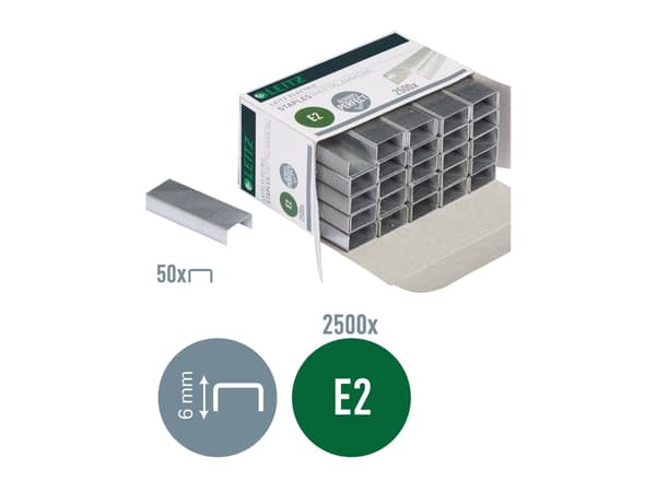 Leitz 55690000, Niittipakkaus, 24/6, 6 mm, 2500 niitit, Terästä, 20 arkkia