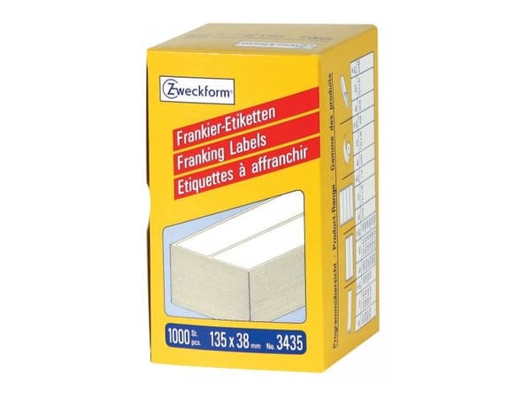 Frankeringsetiketter Avery 3435 vit med 2 etiketter per ark 38x135 mm (1000 st.)