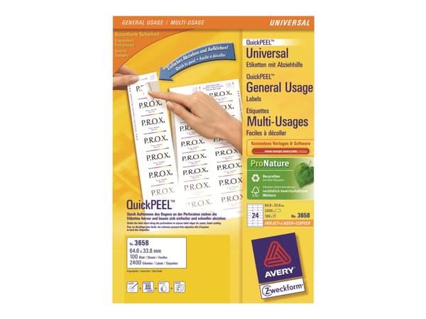 Avery - Hvit - 64.6 x 33.8 mm 2400 etikett(er) (100 ark x 24) flerbruks merkelapper