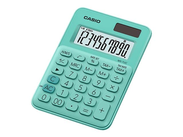 Casio MS-7UC - Skrivbordskalkylator - 10 siffror - solcellspanel, batteri - grön