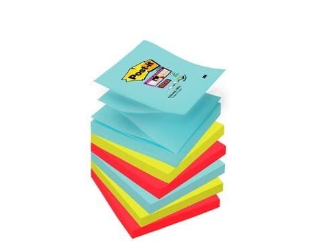 Post-It R330-6SS-MIA, firkant, Akva, Limefarget, Rød, Papir, 76 mm, 76 mm, 90 ark
