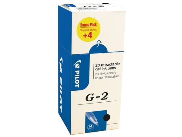 Gelpen, Pilot G-2, 0,7 mm, medium, sort, pakke a 20 stk