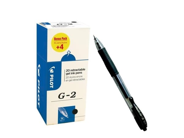 Gelpen, Pilot G-2, 0,7 mm, medium, sort, pakke a 20 stk