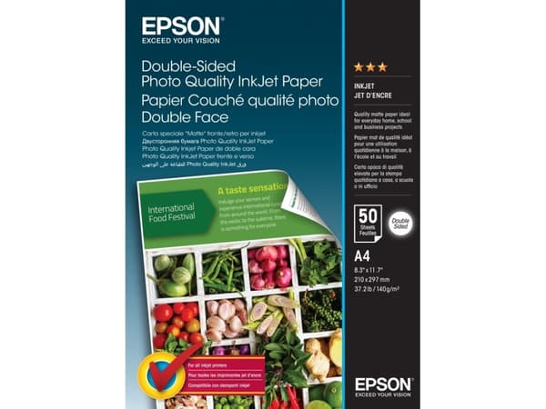 Epson Double-Sided Photo Quality Inkjet Paper - A4 - 50 Sheets, Mustesuihkutulostus, A4 (210x297 mm), Matta, 50 arkkia, 140 g/m², 220 mm