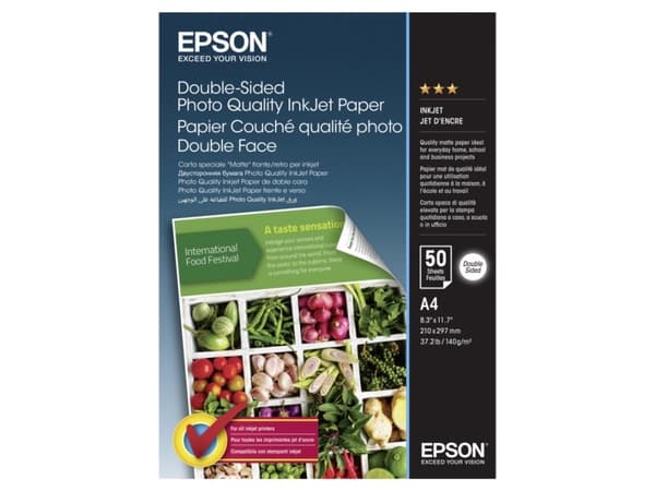 Epson Double-Sided Photo Quality Inkjet Paper - A4 - 50 Sheets, Mustesuihkutulostus, A4 (210x297 mm), Matta, 50 arkkia, 140 g/m², 220 mm