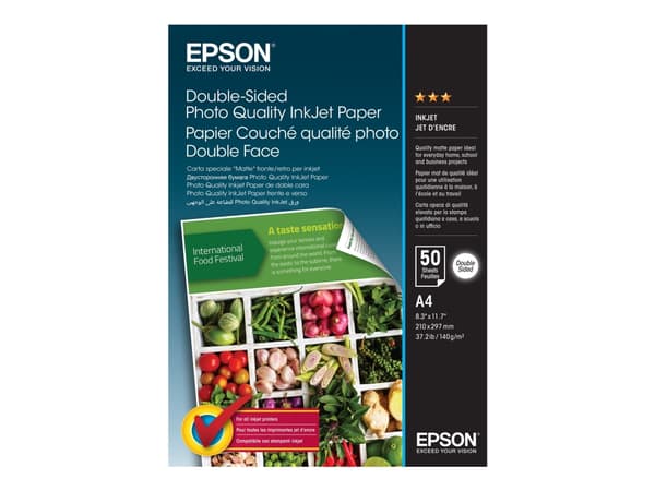 Epson Double-Sided Photo Quality Inkjet Paper - A4 - 50 Sheets, Mustesuihkutulostus, A4 (210x297 mm), Matta, 50 arkkia, 140 g/m², 220 mm
