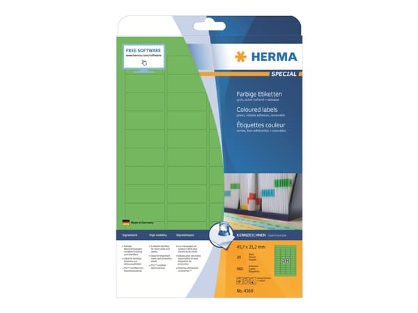 HERMA Special - Papir - matt - permanent selv-adhesiv - grønn - 45.7 x 21.2 mm 960 etikett(er) (20 ark x 48) merkelapper