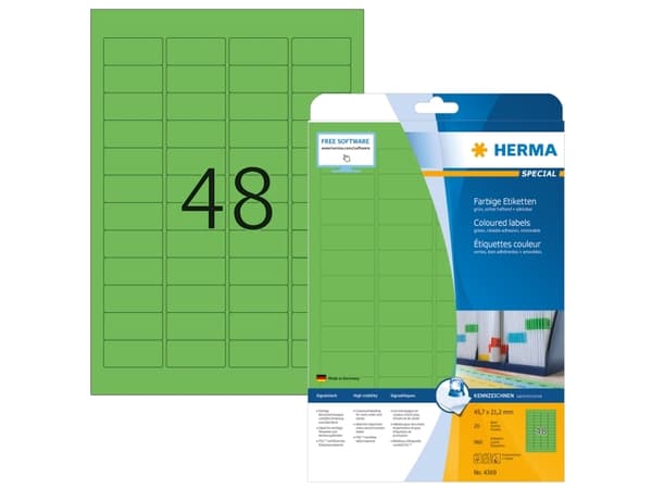 HERMA Special - Papir - matt - permanent selv-adhesiv - grønn - 45.7 x 21.2 mm 960 etikett(er) (20 ark x 48) merkelapper