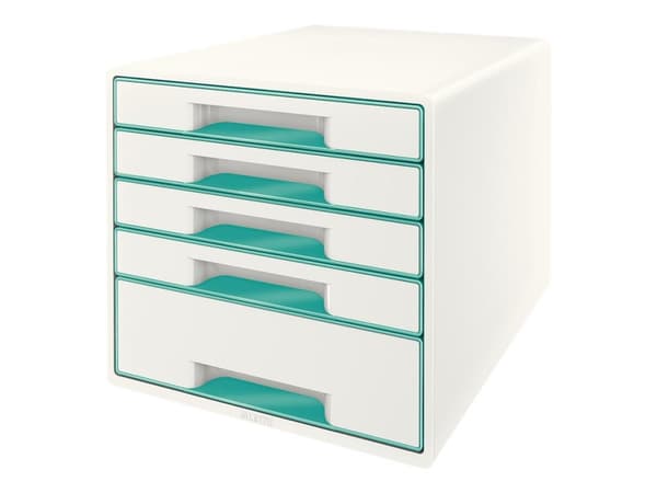 Leitz WOW CUBE - Skuffskap - 5 skuffer - for A4 Maxi - hvit med akvamarinbrett