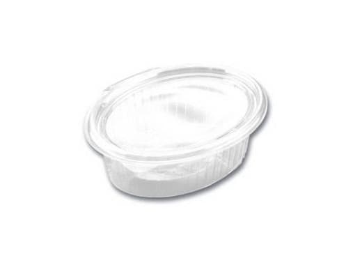Salatbakke Clearshow 500 ml 167x131x56 mm oval hængslet låg RPET Klar,12 pk x 50 stk/krt