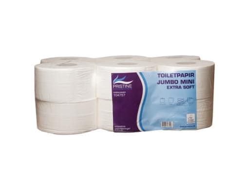 Toiletpapir Pristine Extra Soft Jumbo Mini 2-lag Ø18cm L160mxB9.8cm Nyfiber Hvid,12 rl/krt