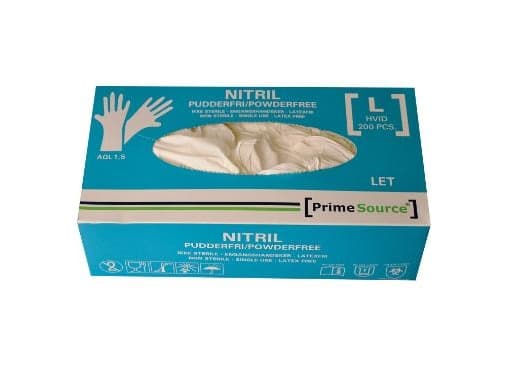 Engångshandske Prime Source LET storlek L utan pulver Nitril AQL 1,5 Vit,10 st x 200 st/krt