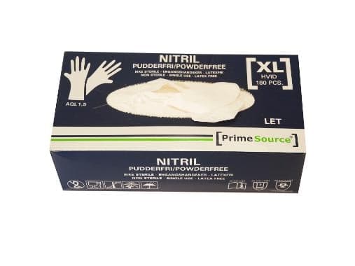 Engångshandske Prime Source LET storlek XL utan pulver Nitril AQL 1.5 Vit,10 pk x 180 pk/krt