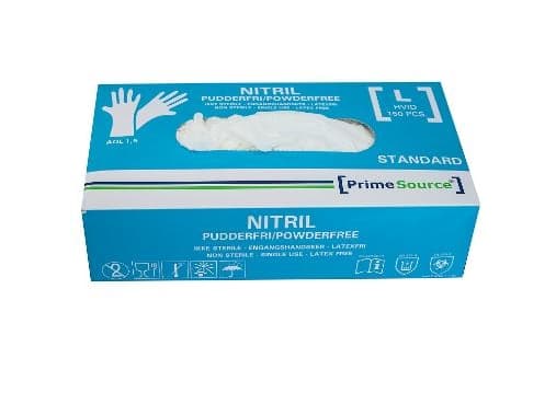 Engångshandskar Prime Source STANDARD storlek L utan pulver Nitril AQL 1.5 vit m/150 st - (kartong med 10 förpackningar)