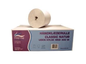 Håndklæderulle Pristine Classic 1-lag Ø20xB20cmxL300m U/Hylse Genbrug Natur,6 rl/krt