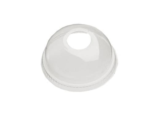 Plastlåg Ø95 mm Kuppel med Hul til sugerør RPET Klar,50 stk/ps - (50 stk.)