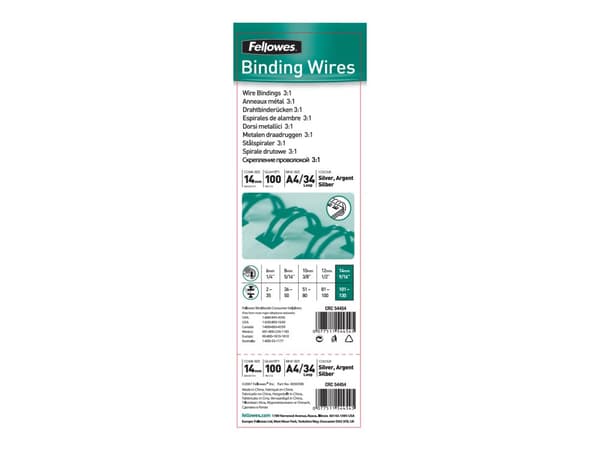 Spiralrygge Fellowes 3:1 wire 14mm sølv A4 101-130ark  (100 stk.)