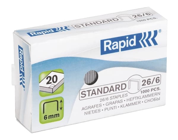 Rapid 24861300, Niittipakkaus, 26/6, 6 mm, Kiinnitys, 1000 niitit, Sinkki