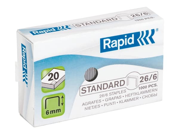 Rapid 24861300, Niittipakkaus, 26/6, 6 mm, Kiinnitys, 1000 niitit, Sinkki