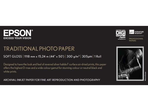 Epson Traditional Photo Paper - Rulle (111,8 cm x 15 m) - 300 g/m² - fotopapper - för Stylus Pro 11880, Pro 98XX; SureColor SC-P10000, P20000, P8000,