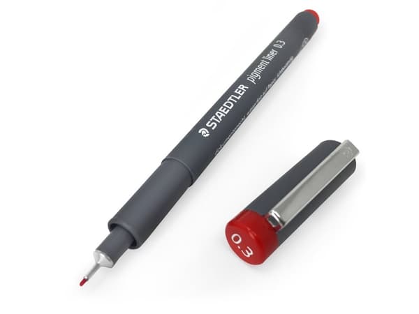 Staedtler Pigment Liner, Blå, Brun, Grønn, Oransje, Rød, Fiolett, Fint, Svart, Rund, Pigmentbasert blekk, 0,3 mm