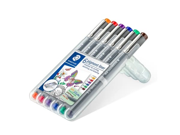 STAEDTLER pigment liner 308 - Fineliner - rød, blå, grønn, oransje, brun, purpur - fargeblekk - 0.5 mm (en pakke 6)