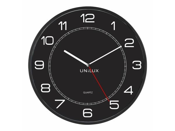 Unilux 400094568, Vegg, Kvartsklokke, Rund, Sort, Akrylonitril-butadien-styren (ABS), Glass