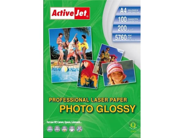 Activejet AP4-200G100L, Gloss, 200 g/m², Laser, A4, 21x29.7 cm, Hvit