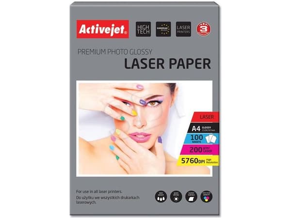 Activejet AP4-200G100L, Gloss, 200 g/m², Laser, A4, 21x29.7 cm, Hvit