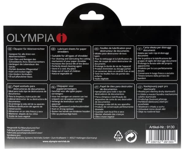 OLYMPIA - Smøreark for makuleringsmaskin (en pakke 12)
