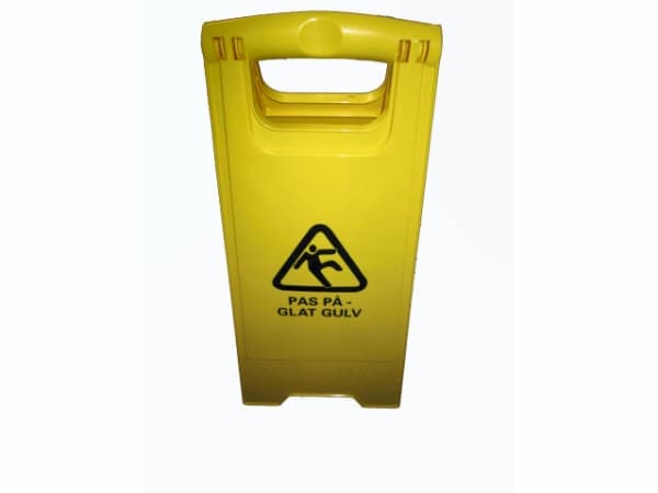 Advarselskilt PAS PÅ - GLAT GULV Billede af mand der falder Gul,1 stk