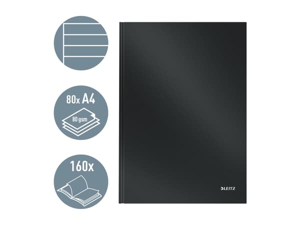 Leitz Solid - Notisbok - A4 (210 x 297 mm) - 80 ark / 160 sider - linjert - svart - plast